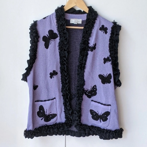 💜Vintage 80s Brenda French for French Rags loomed butterfly sweater vest Size L - Picture 3 of 10